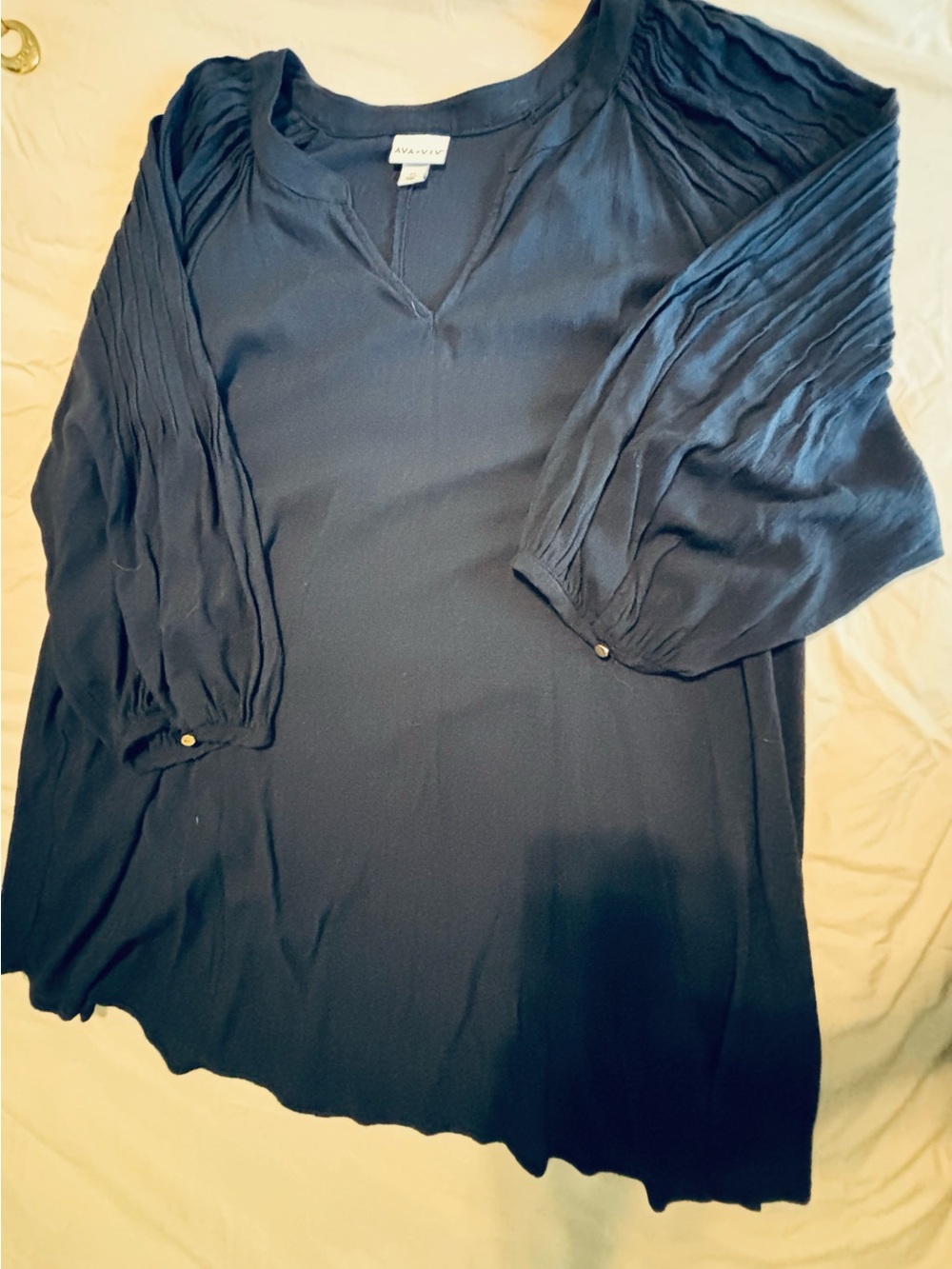 Ava & Viv Dark Blue V-Neck Pleated Sleeve Tunic Size 2X